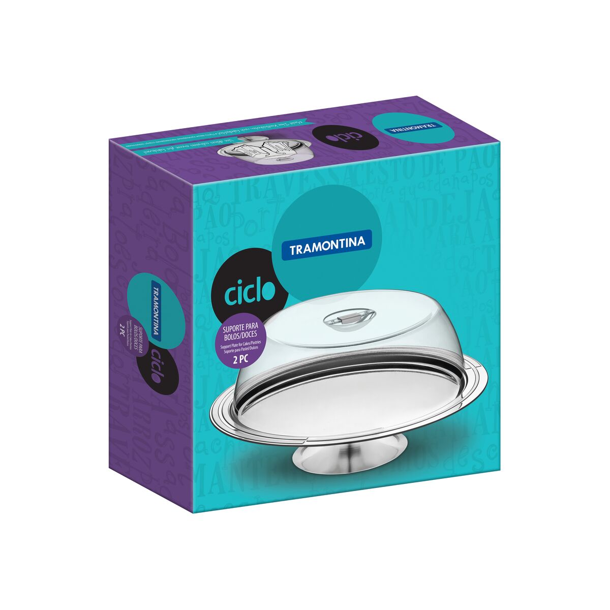Tramontina Ciclo stainless steel cake stand with dome cover